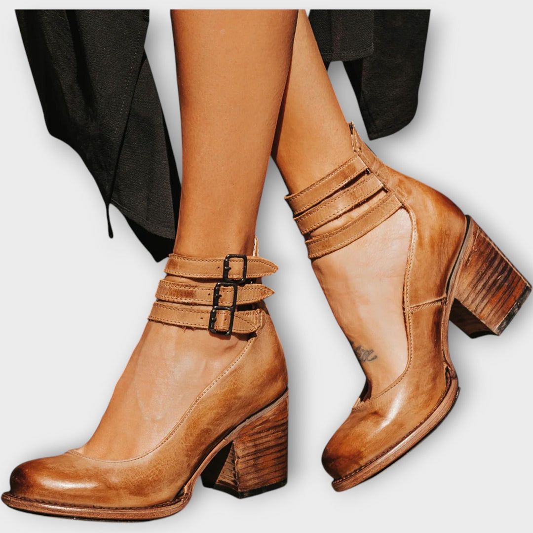 Karolína Elegantní Sandály SeTřemiPásky ŠirokýPodpatek Hnědá