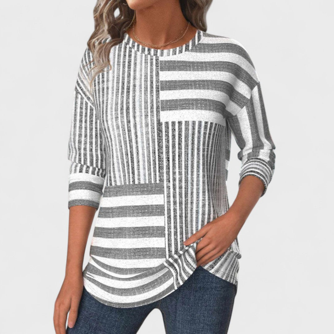 Olga - Pruhovaná blůza z prodyšného materiálu Šedá