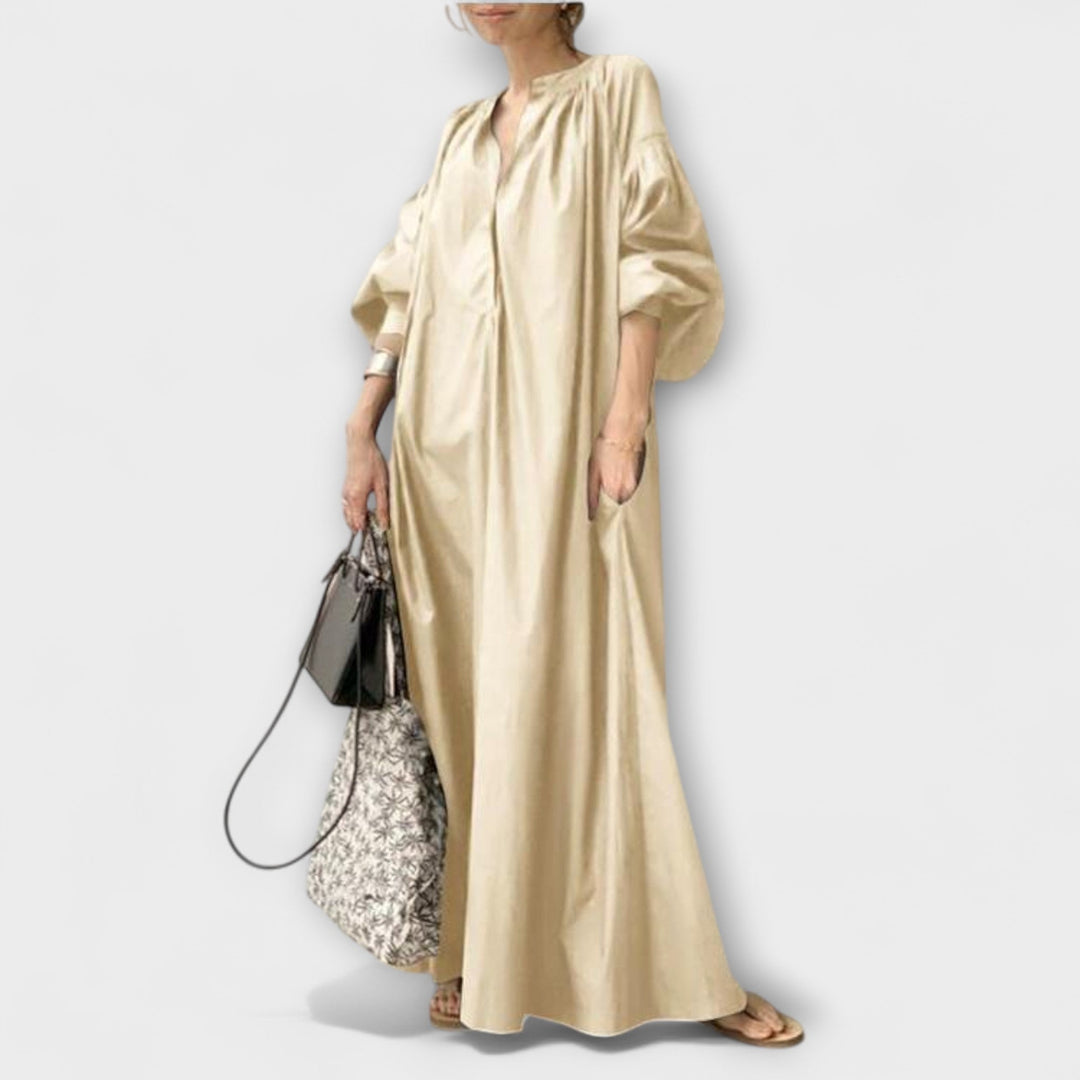 Gerhilde – Elegantní Midi Šaty Béžová