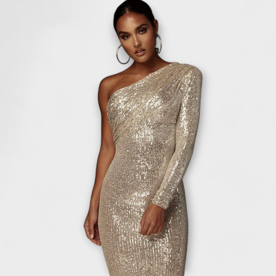 Margely - Večerní šaty s překládaným živůtkem Zlato