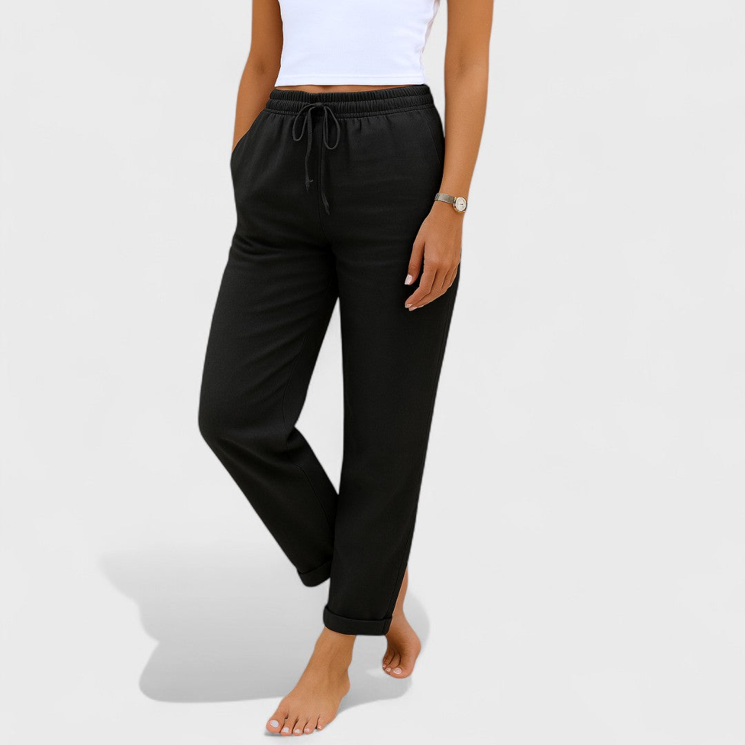 Klára - lněné Strečové Kalhoty Černá