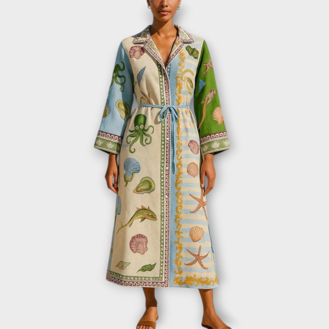 Jule - Tištěné midi šaty z twillu s páskem 2XL