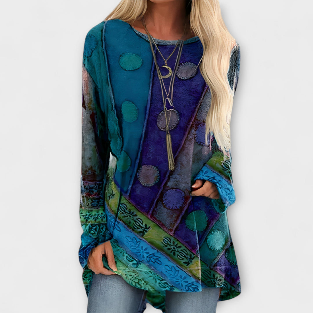 Stylová dámská blůza s etnickým potiskem Modrá