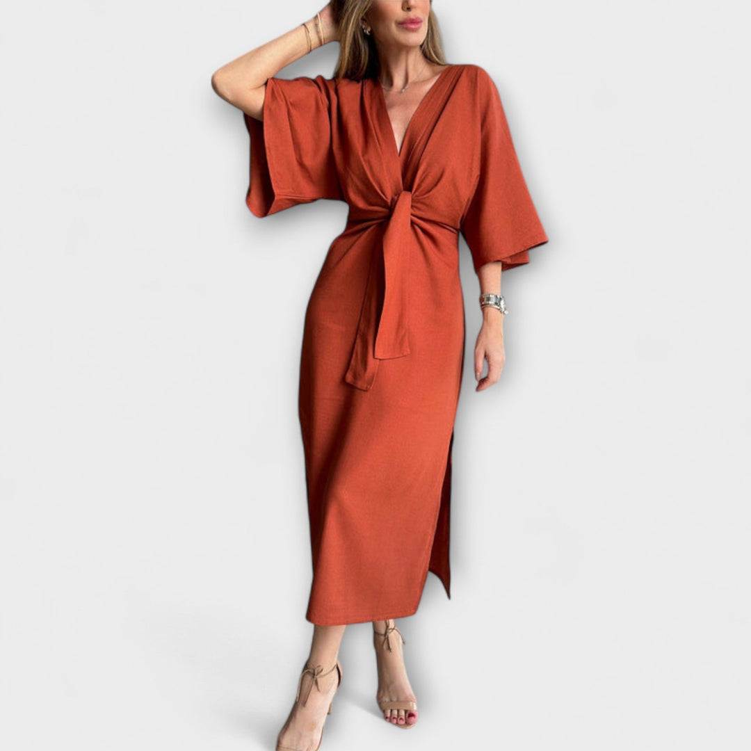 Holly - Ležérní šaty s výstřihem do V vyrobené z bavlny a lnu s šněrováním 2XL