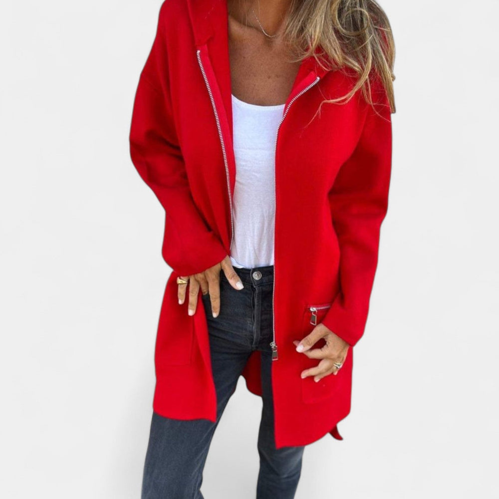 Tereza – Dámská mikinová bunda s kapucí Červená