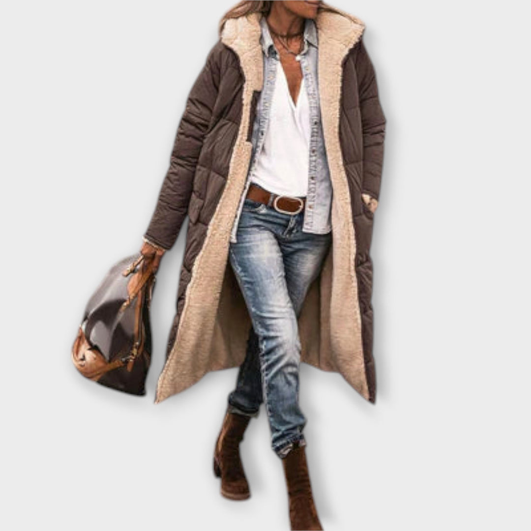 Kora - Hřejivý kabát s kožešinovou podšívkou Hnědá