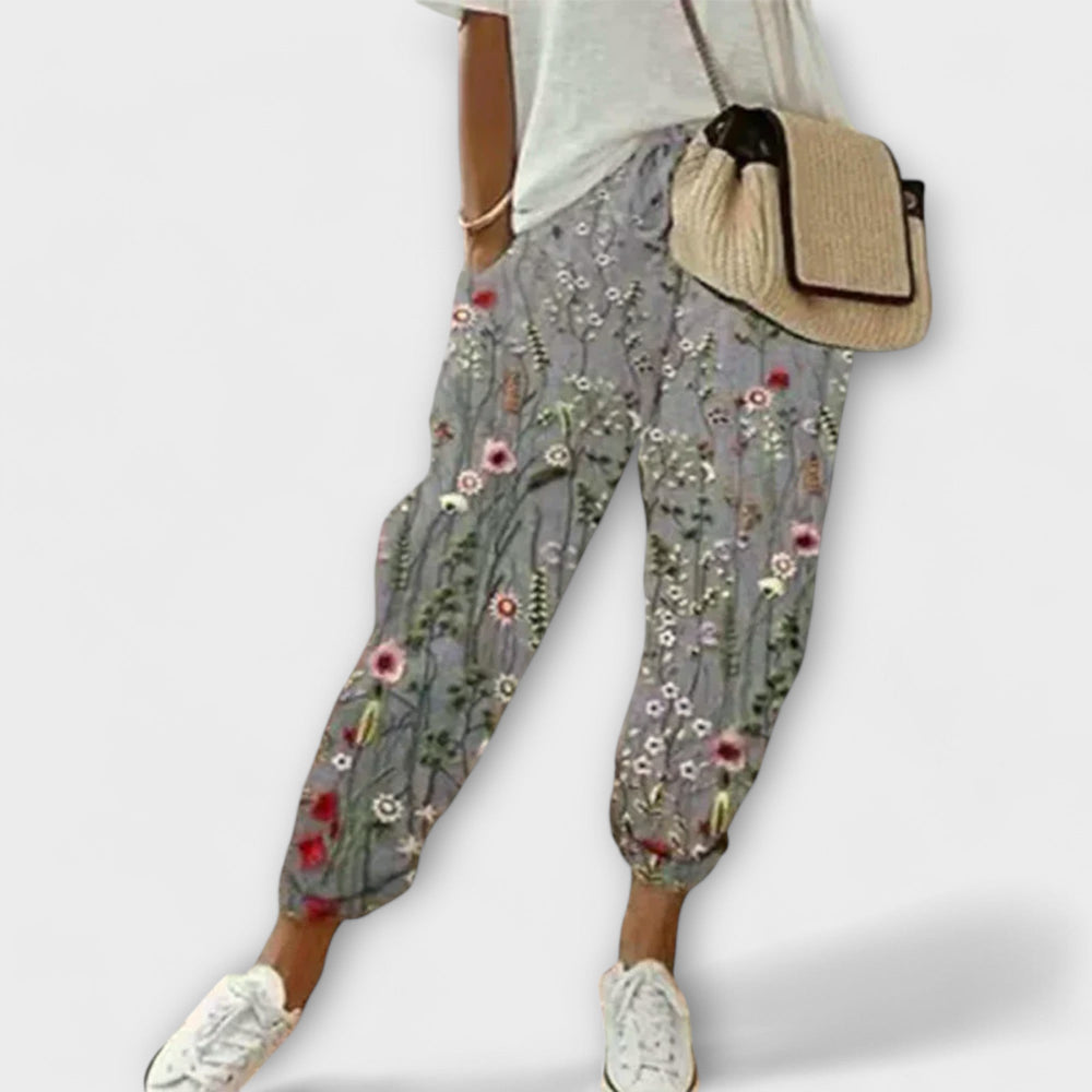 Burga - Pohodlné kalhoty z bavlny a lnu Šedá