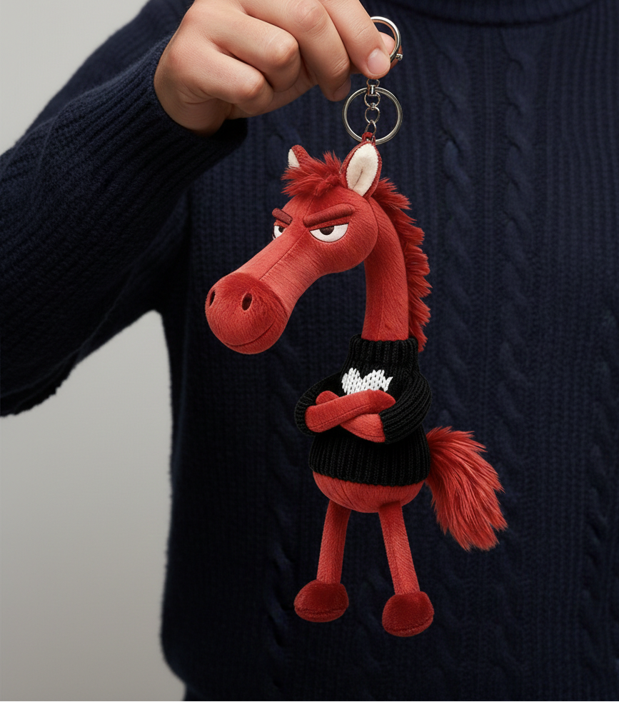 Drzý kůň - Červená a černá Přívěsek na klíče