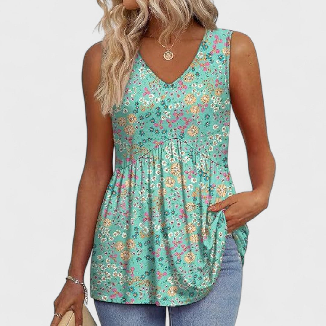 Elenor - Elegantní Casual Denní Top Zelené Květiny