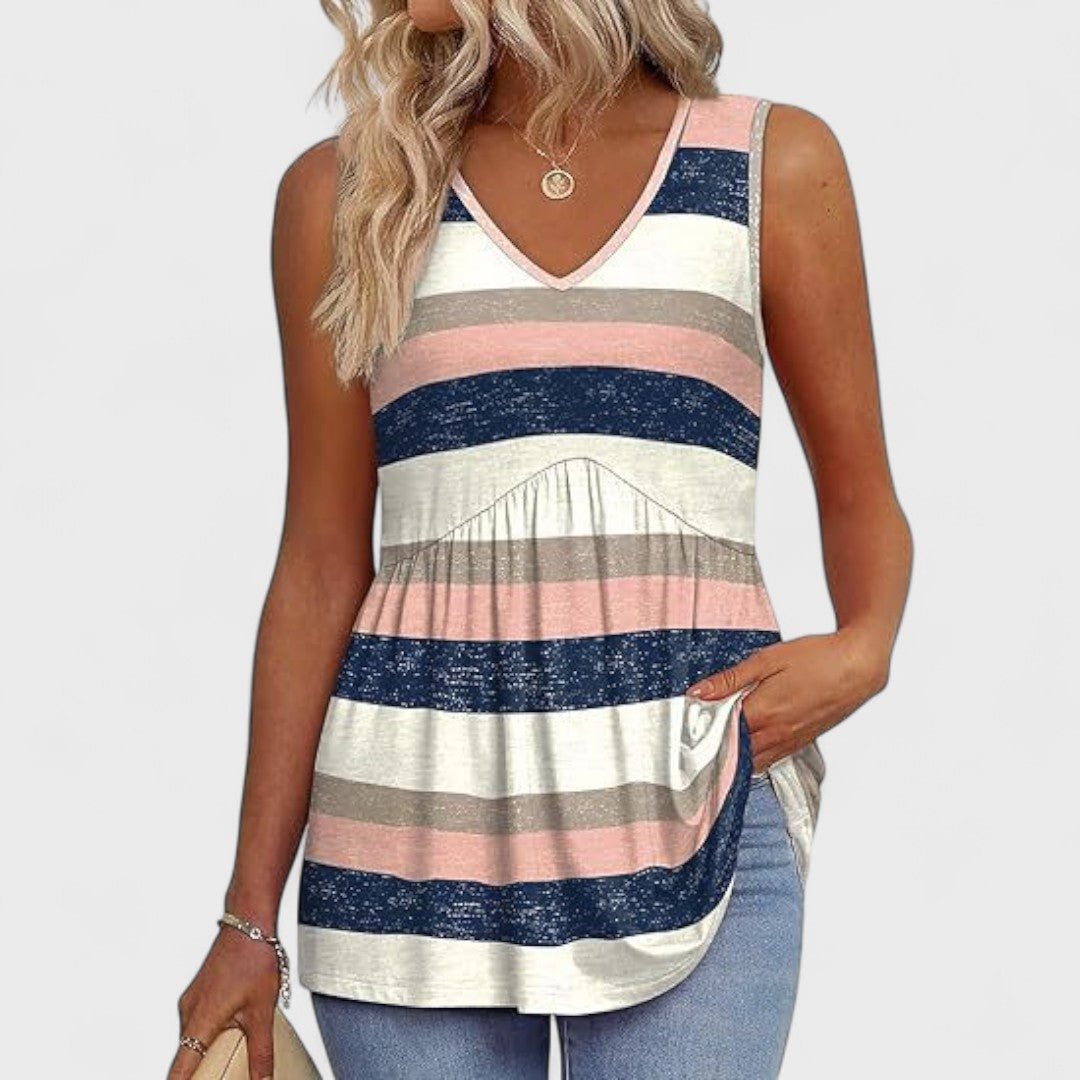 Elenor - Elegantní Casual Denní Top Růžové Pruhy