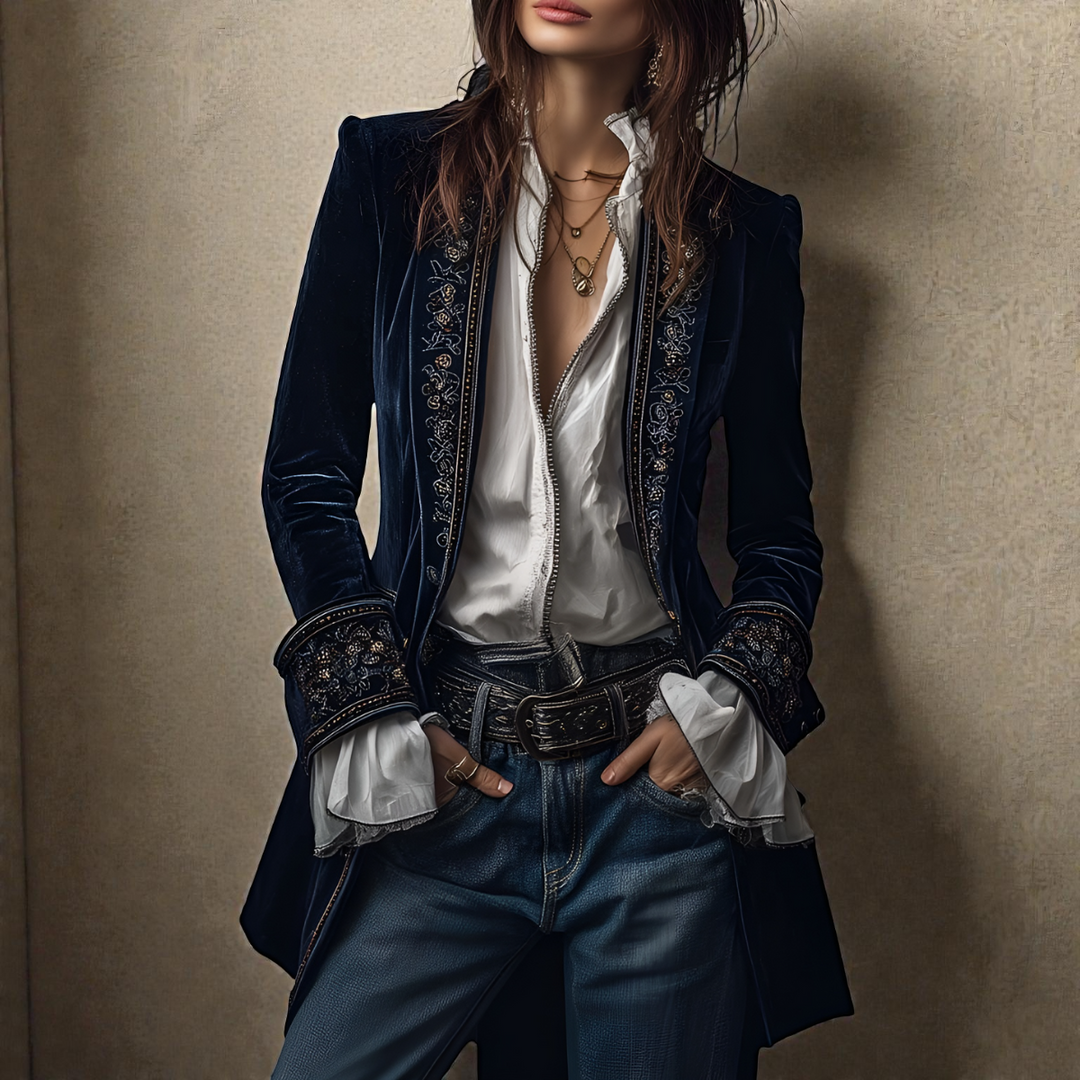 Tereza | Elegantní sametová bunda modrá