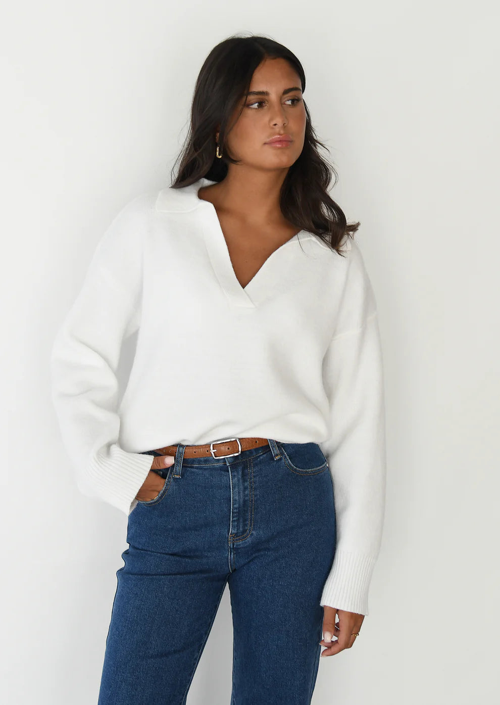 PRAHA -  RIB KNIT COLLAR SWEATER