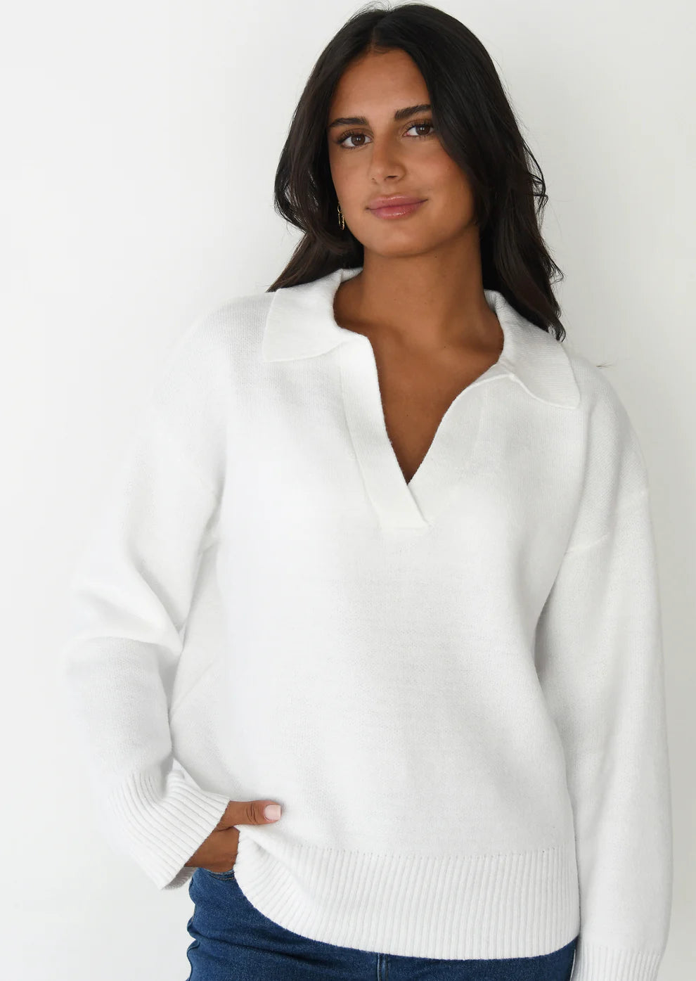 PRAHA -  RIB KNIT COLLAR SWEATER