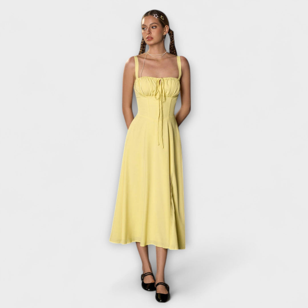 Naděje - Růžový top šaty s detailem rozparku Žlutá