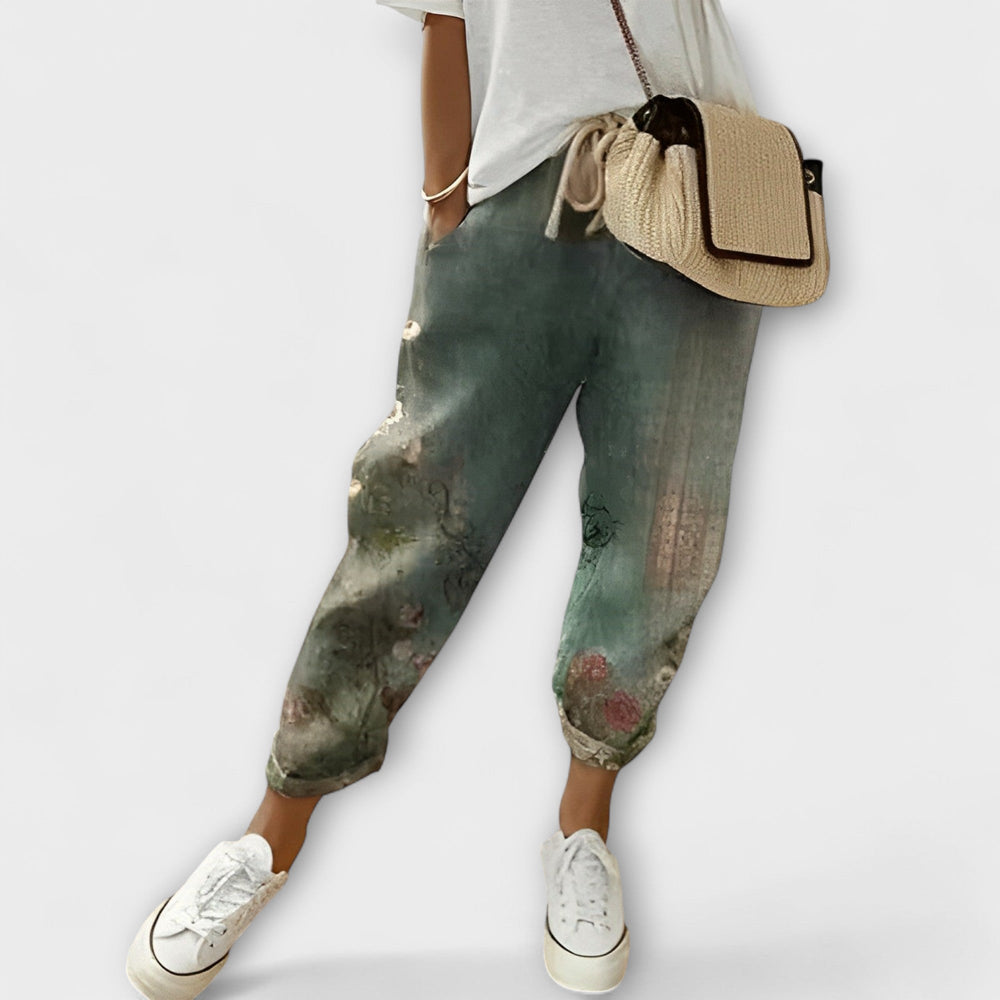 Amara - Stylové Boho Kalhoty Zelená