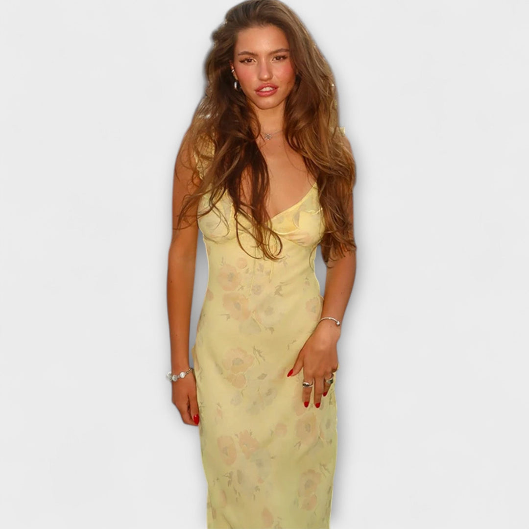 Kryptografický květinový vzor Maxi šaty Žlutá