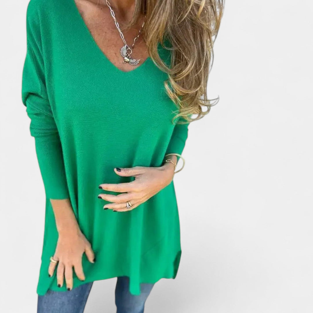 Leontýna – Ležérní úpletová tunika s výstřihem do V Zelená