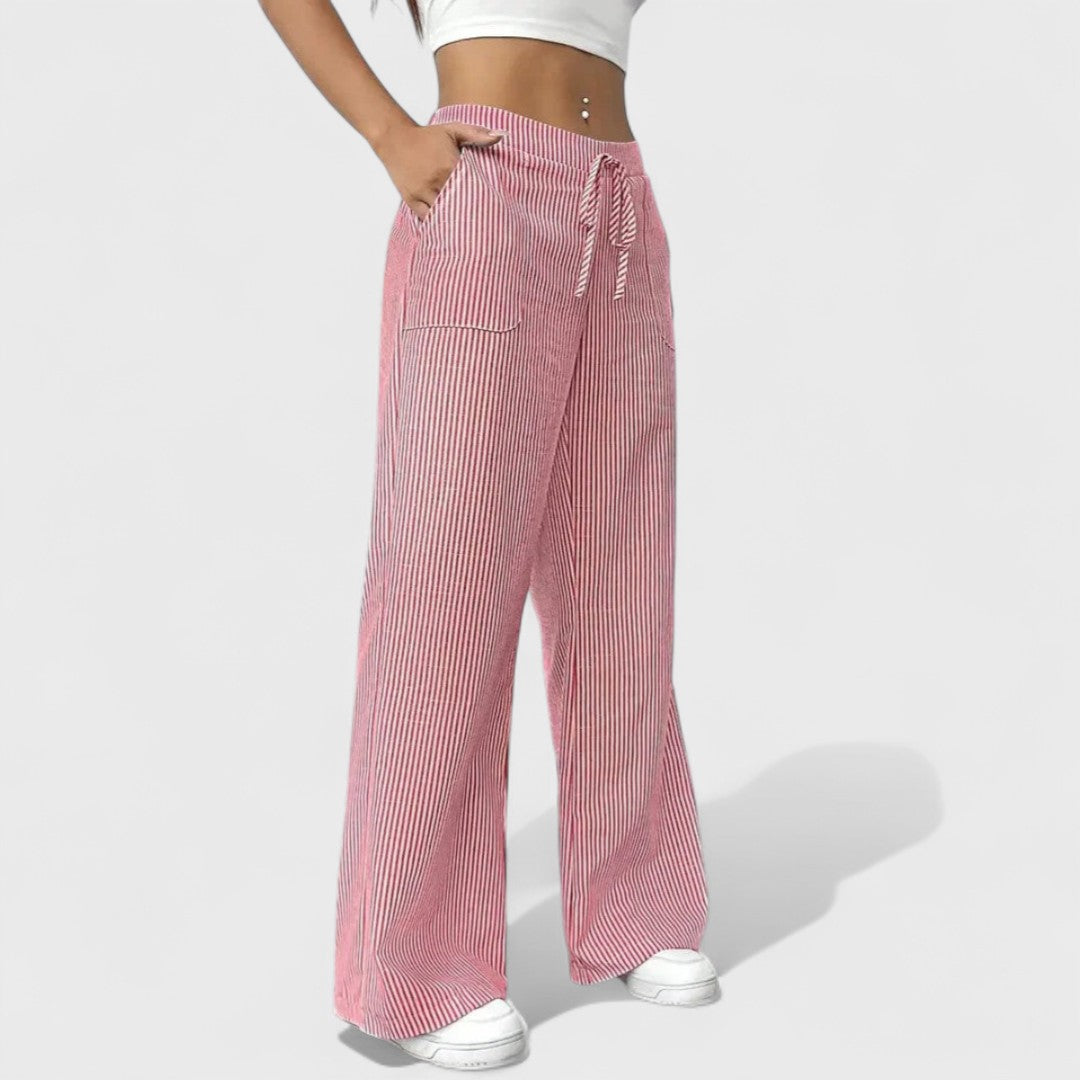 Dominique - Pohodlné Široké Kalhoty Růžová