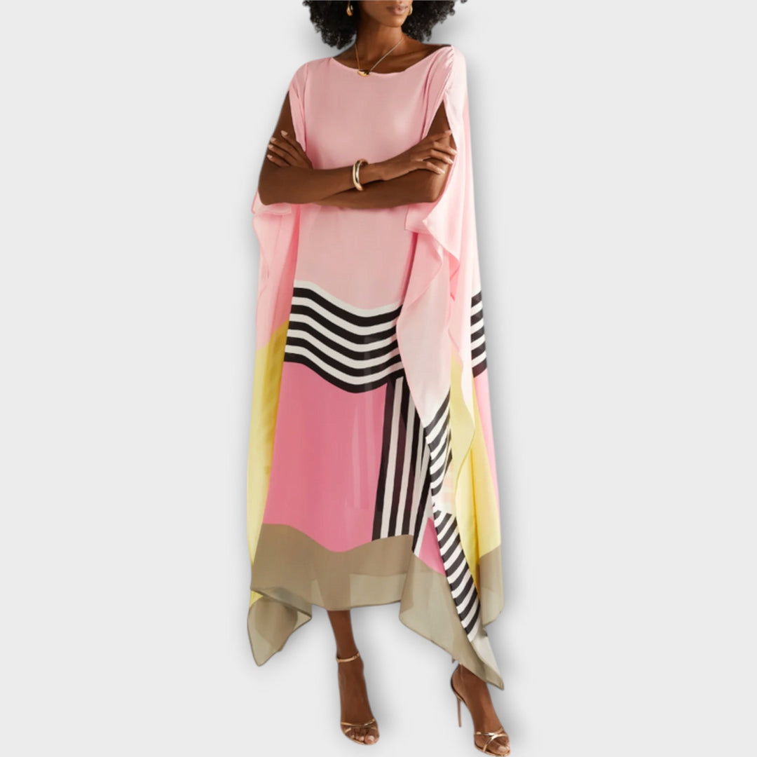 Elenora - Geometrický kaftan s volným střihem Růžová